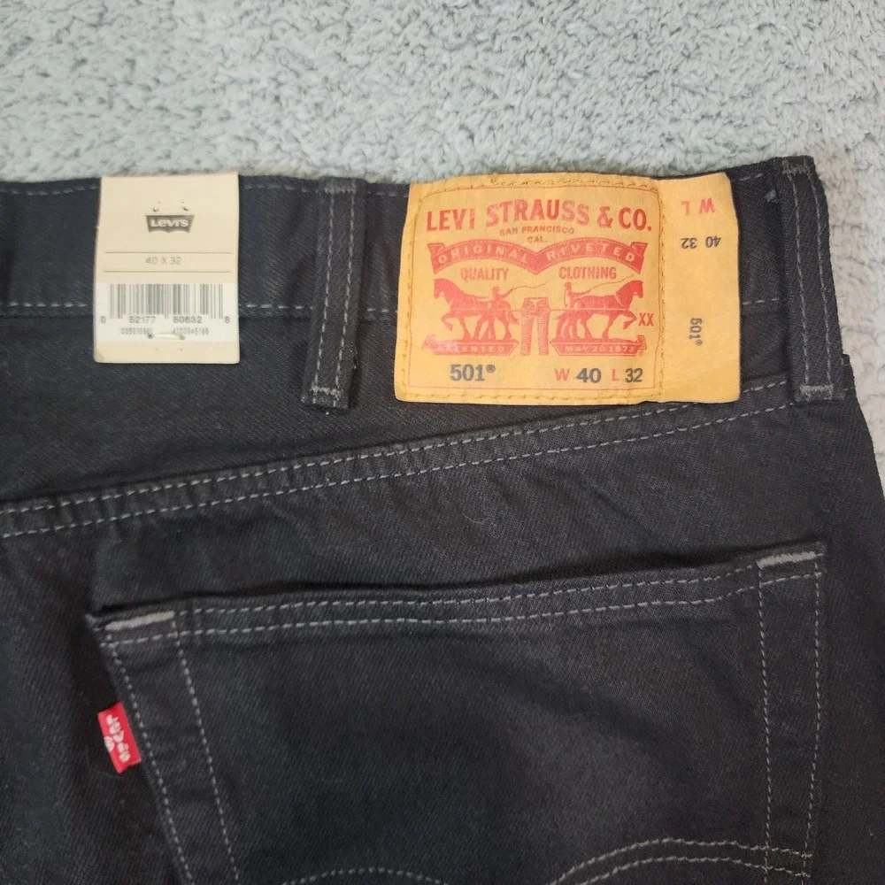 Levis 501 Button Fly Jeans Mens 40x32 Black Original Fit Denim Casual Cotton NWT